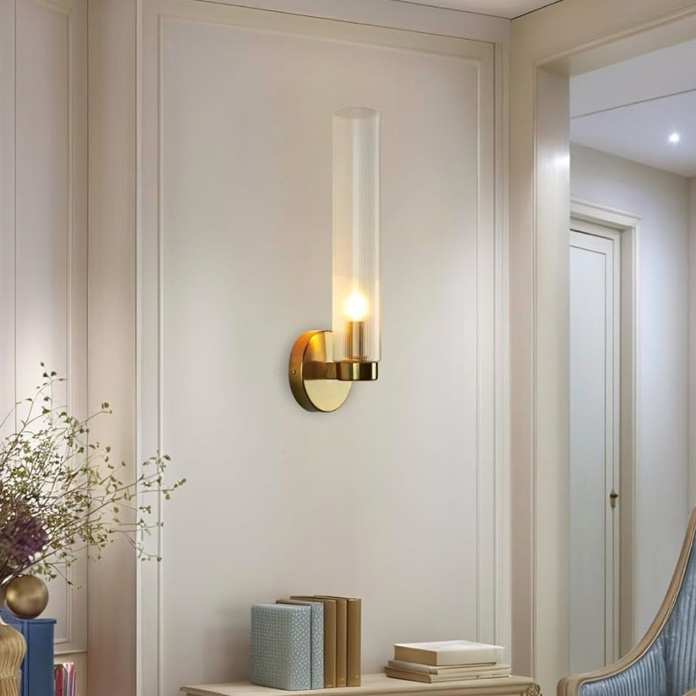 Fluted Textural Glass Wall Sconce, Modern Indoor Vanity Light, Glass Tube